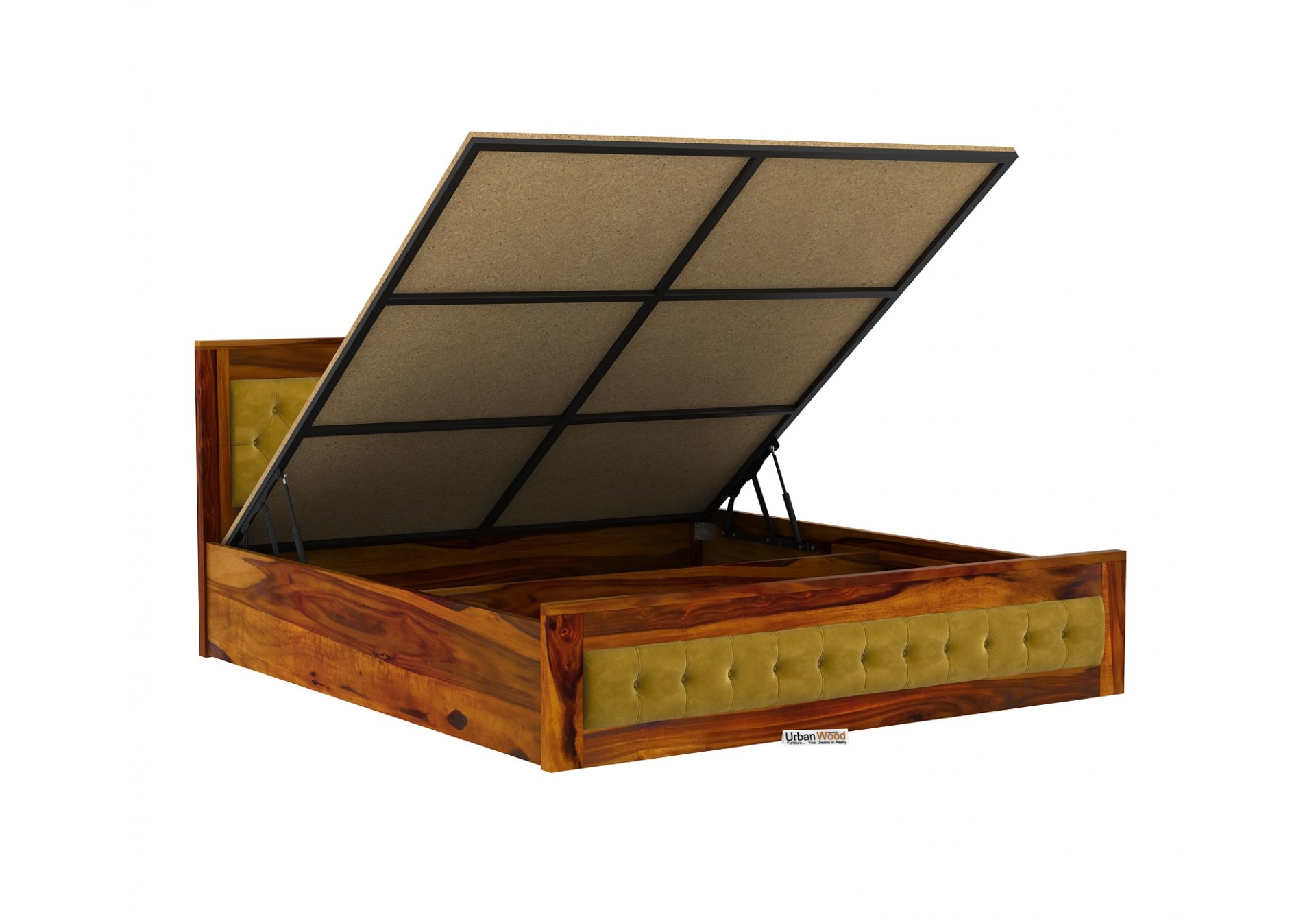 Buy Jolly Wooden Bed Hydraulic Storage ( King Size, Honey Finish